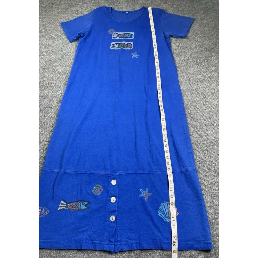 Focus Maxi‎ Dress Vest Set Women Large Blue Cotton Coastal Fish Shell Vintage